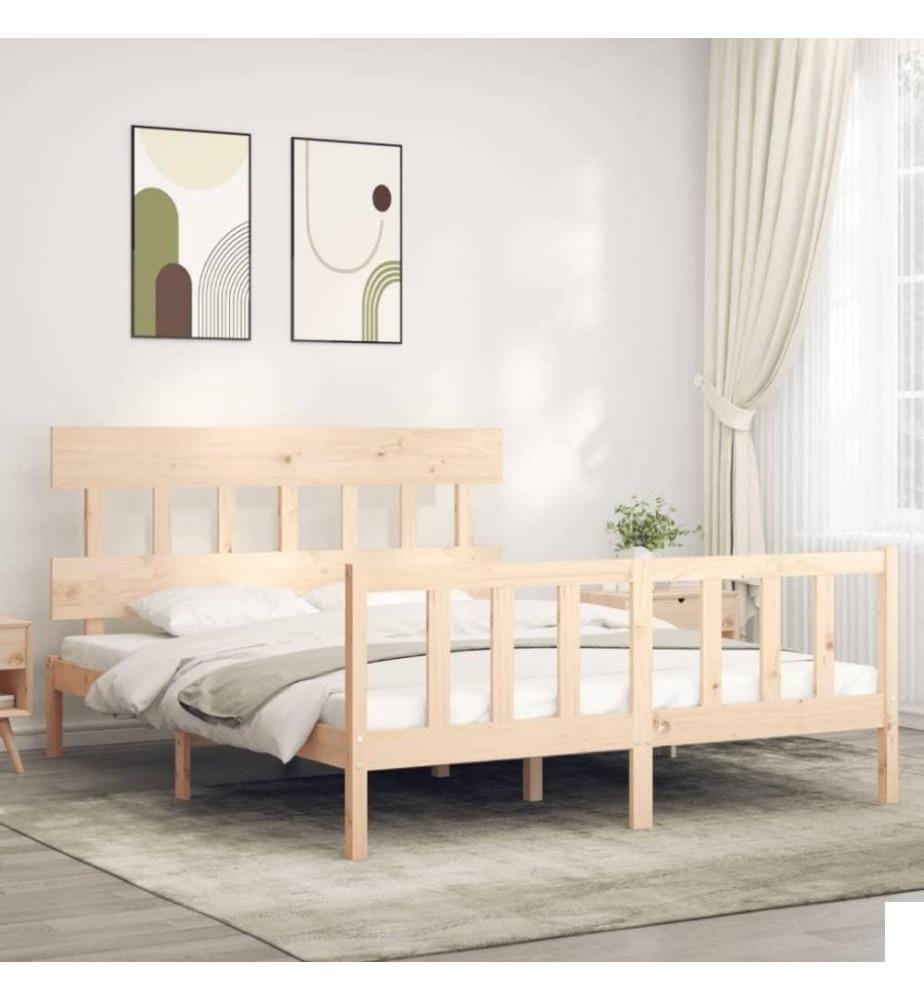 Cadre de lit avec tête de lit King Size bois massif