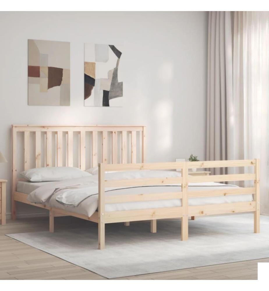 Cadre de lit avec tête de lit king size bois massif