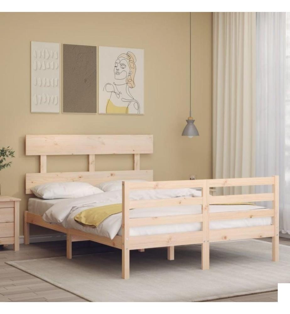 Cadre de lit avec tête de lit 140x200 cm bois massif