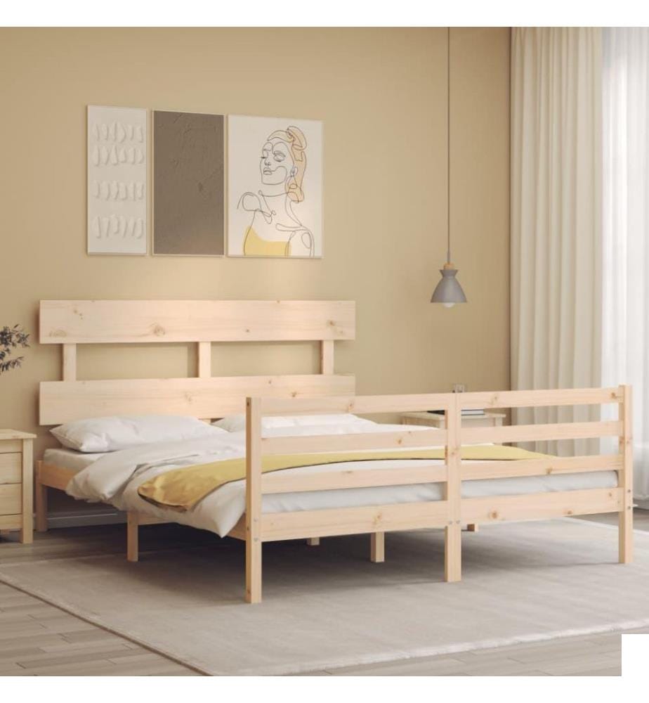 Cadre de lit avec tête de lit King Size bois massif