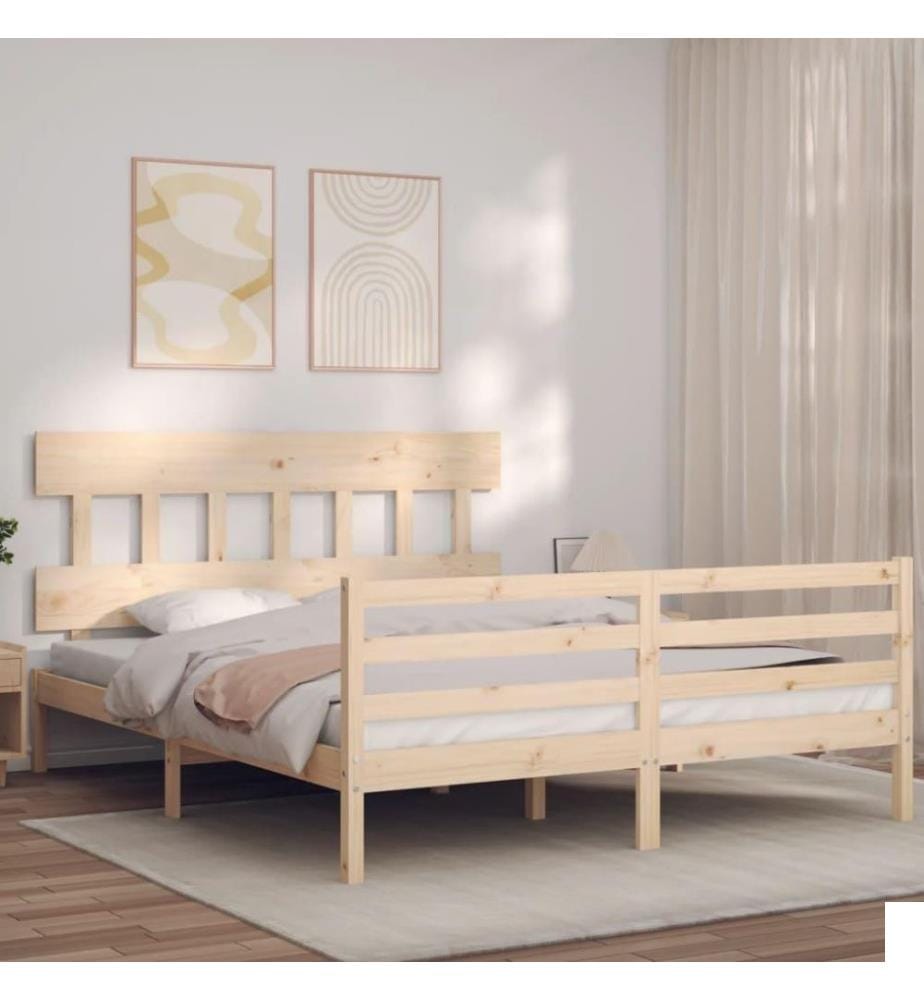 Cadre de lit avec tête de lit King Size bois massif