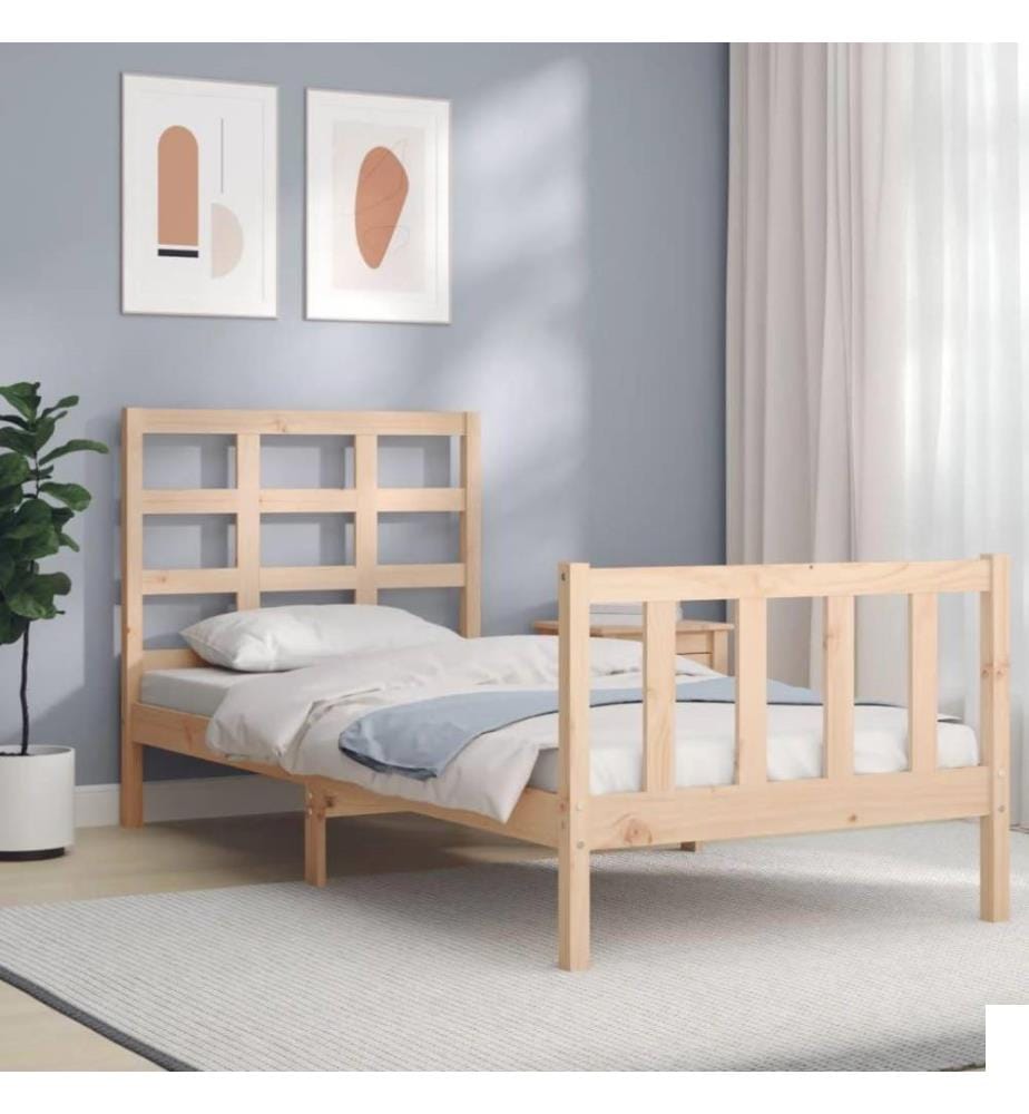 Cadre de lit avec tête de lit petit simple bois massif
