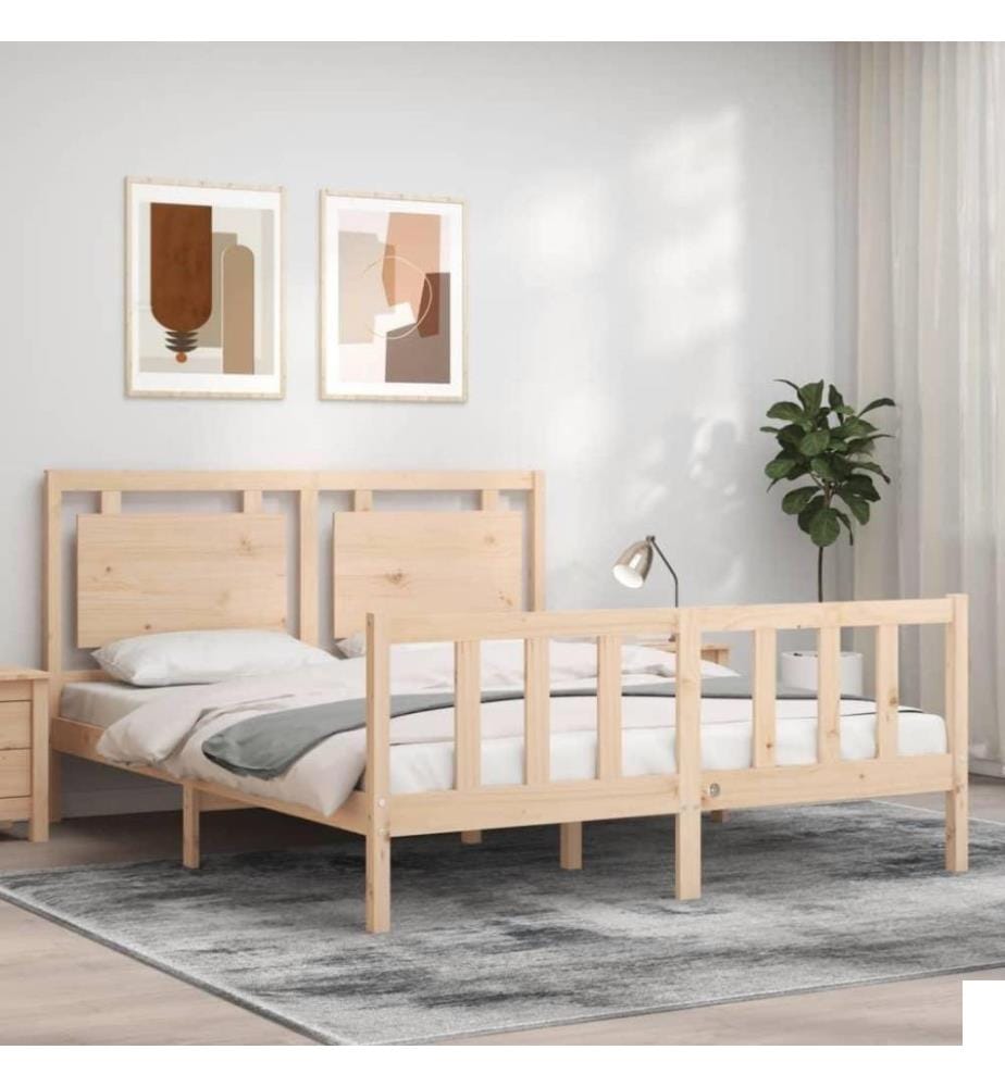 Cadre de lit avec tête de lit King Size bois massif