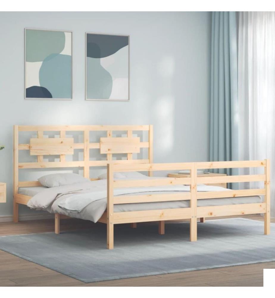 Cadre de lit avec tête de lit king size bois massif