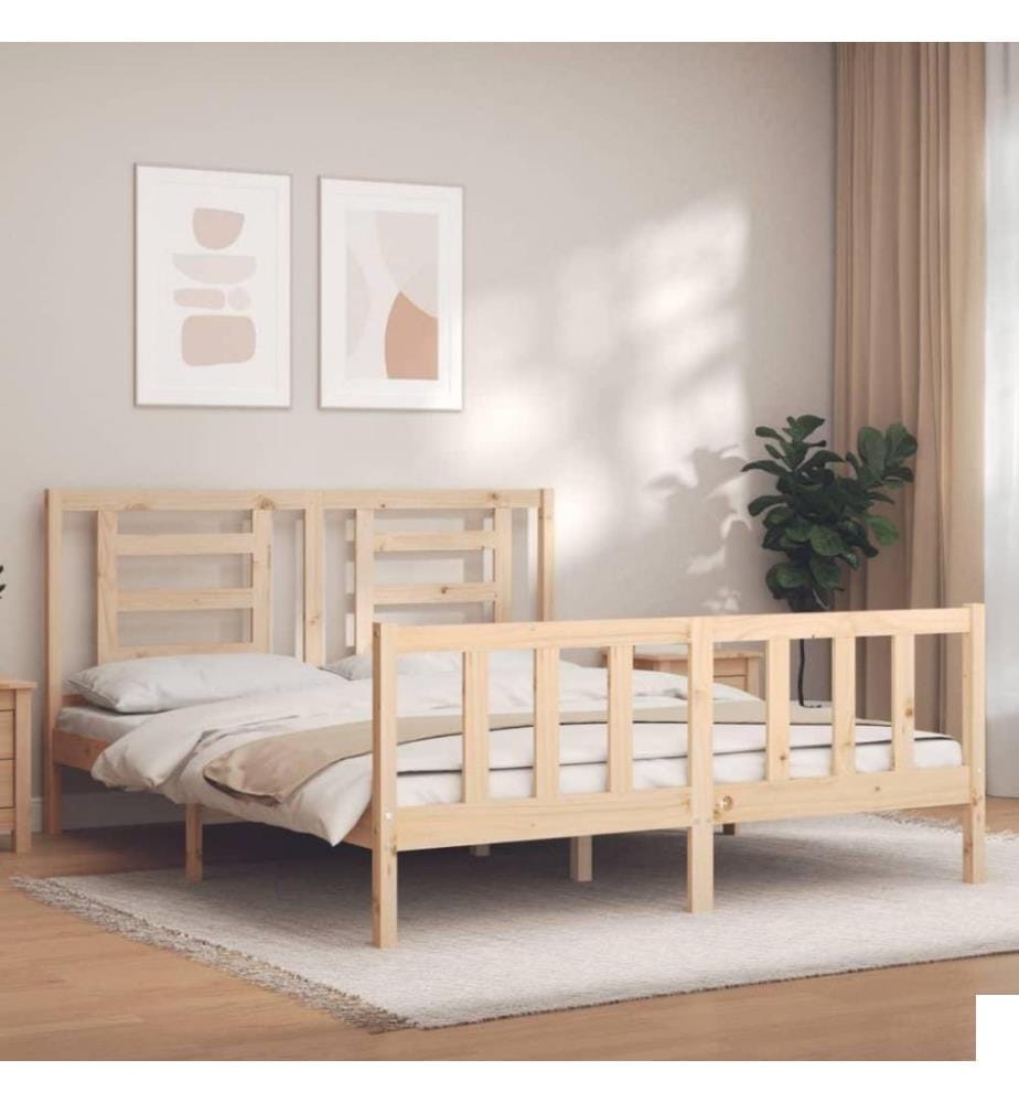 Cadre de lit avec tête de lit king size bois massif