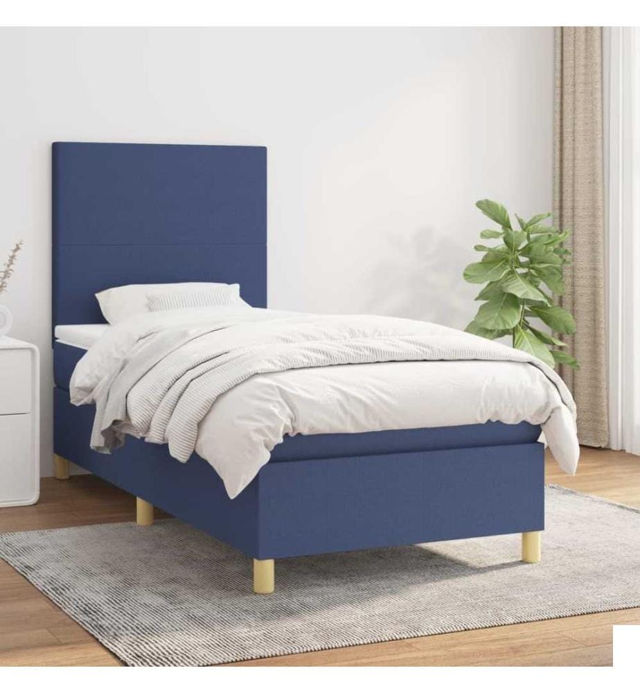 Lit à sommier tapissier avec matelas Bleu 90x190 cm Tissu