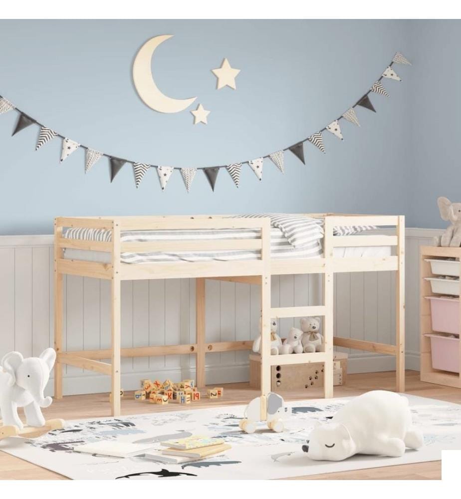 Lit mezzanine enfants échelle 80x200 cm bois pin massif