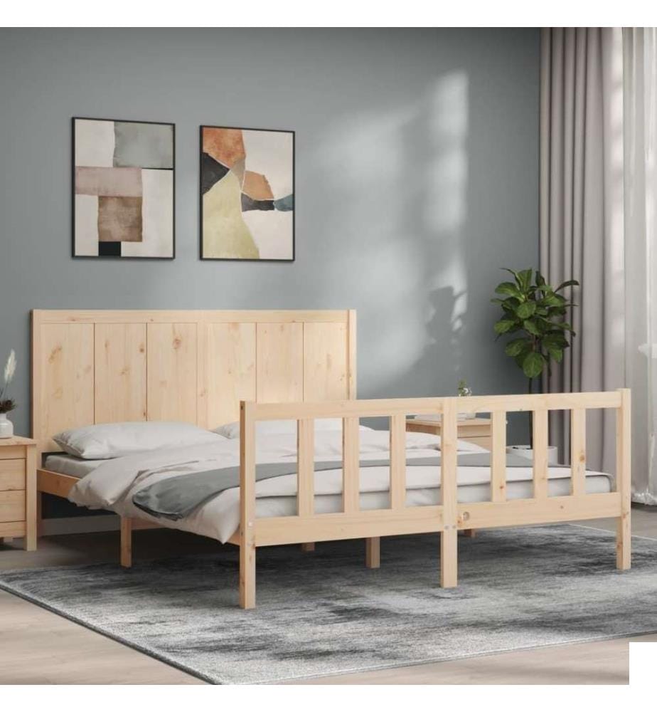 Cadre de lit avec tête de lit King Size bois massif