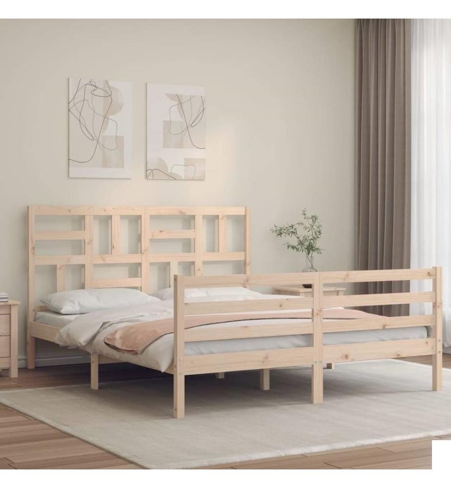 Cadre de lit avec tête de lit King Size bois massif