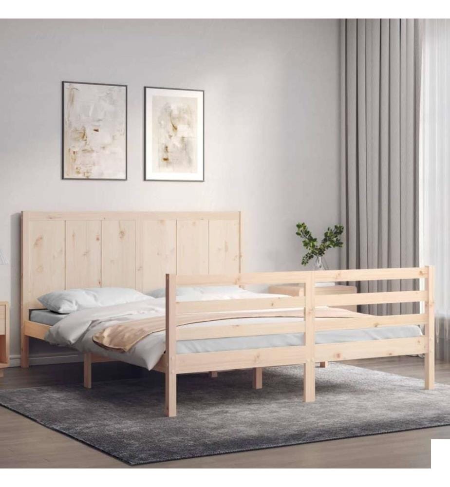 Cadre de lit avec tête de lit King Size bois massif