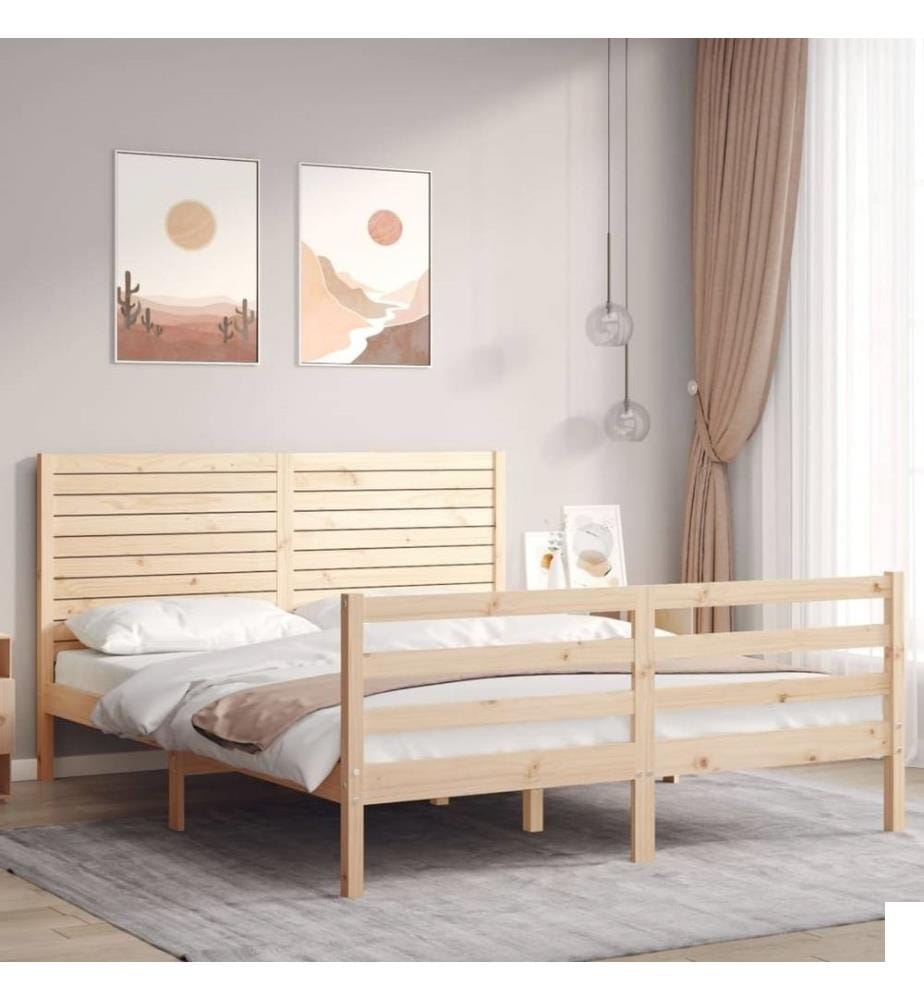 Cadre de lit avec tête de lit King Size bois massif