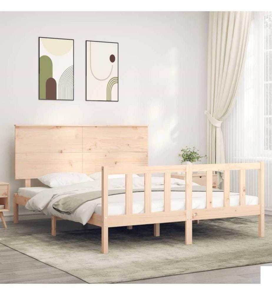 Cadre de lit avec tête de lit king size bois massif
