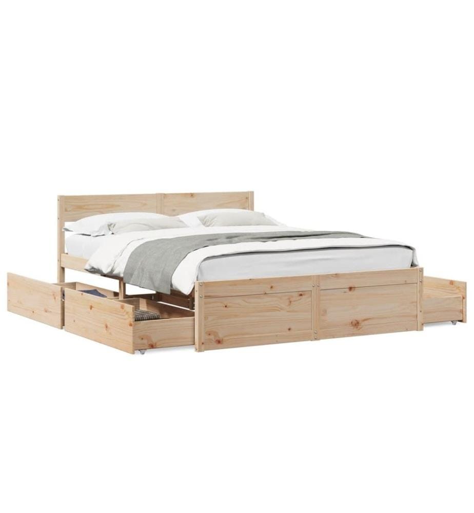 Cadre de lit avec tiroirs 160x200 cm bois massif de pin