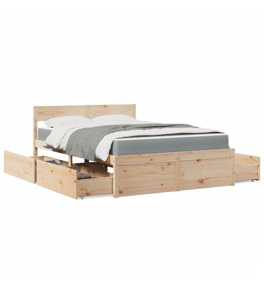 Lit avec tiroirs et matelas 120x190 cm bois massif de pin