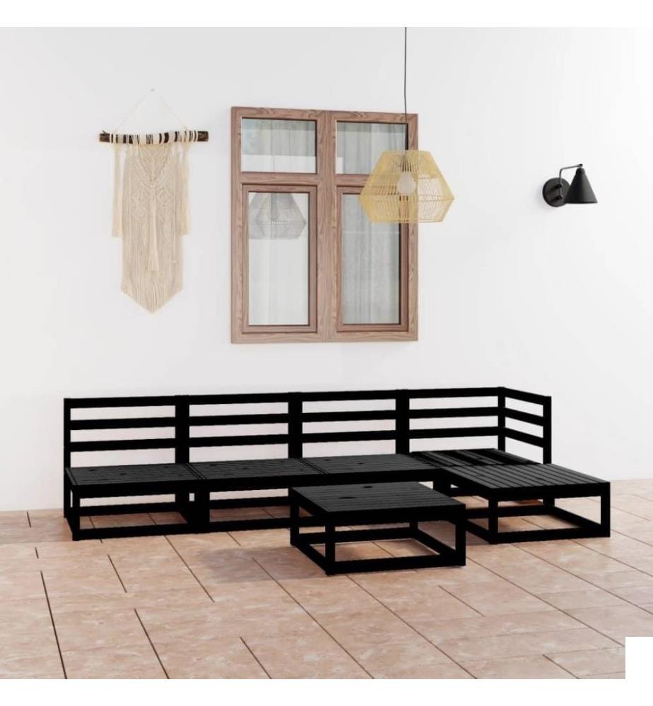 Salon de jardin 6 pcs Noir Bois de pin massif