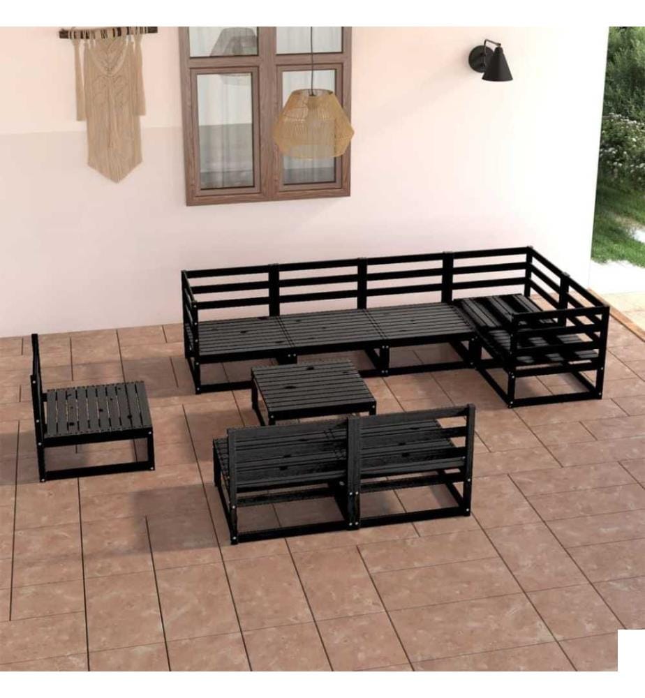 Salon de jardin 9 pcs Noir Bois de pin massif