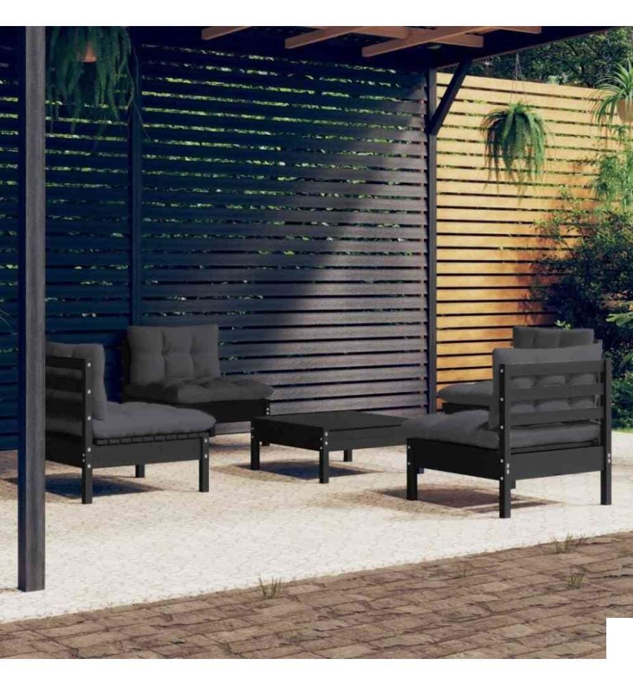 Salon de jardin 5 pcs avec coussins anthracite Bois de pin