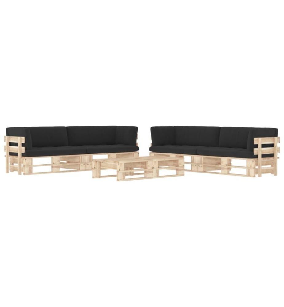 Salon de jardin palette 6pcs avec coussins Bois de pin imprégné