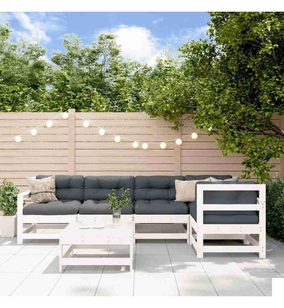Salon de jardin 6 pcs avec coussins blanc bois massif
