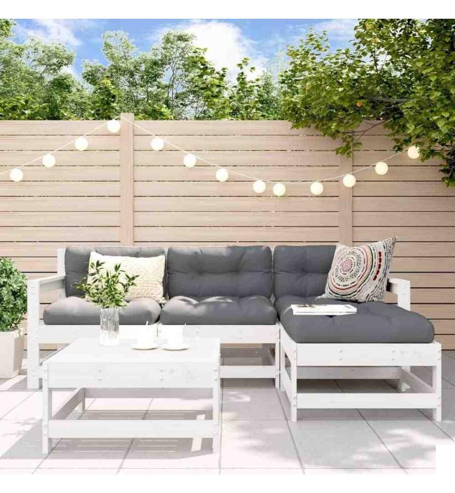Salon de jardin 5 pcs avec coussins blanc bois massif