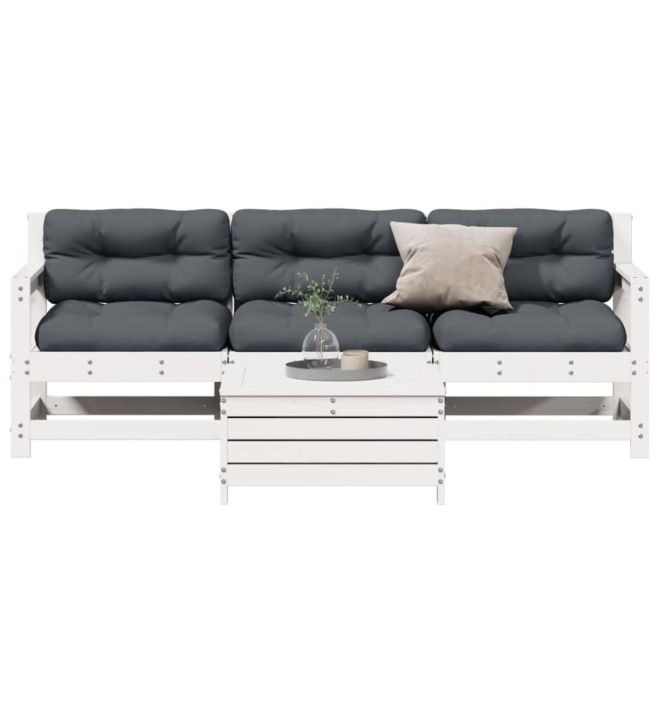 Salon de jardin 4 pcs avec coussins blanc bois de pin massif