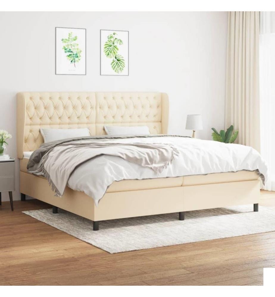 Lit à sommier tapissier avec matelas Crème 200x200 cm Tissu