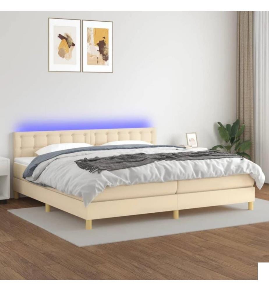 Sommier tapissier et matelas et LED Crème 200x200 cm Tissu