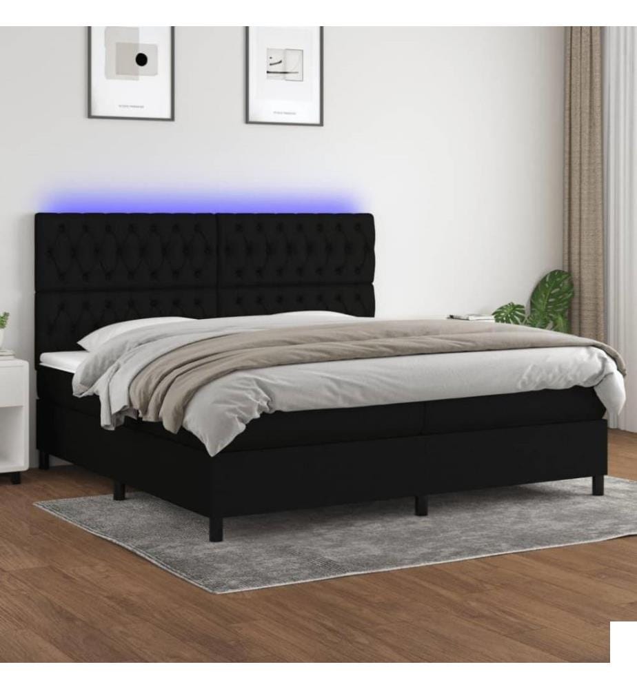 Sommier tapissier et matelas et LED Noir 200x200 cm Tissu