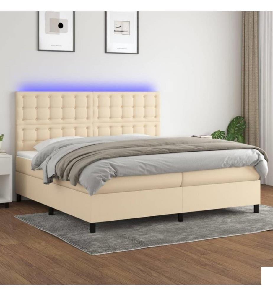 Sommier tapissier et matelas et LED Crème 200x200 cm Tissu