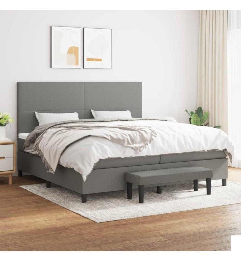 Lit à sommier tapissier avec matelas Gris foncé 200x200cm Tissu