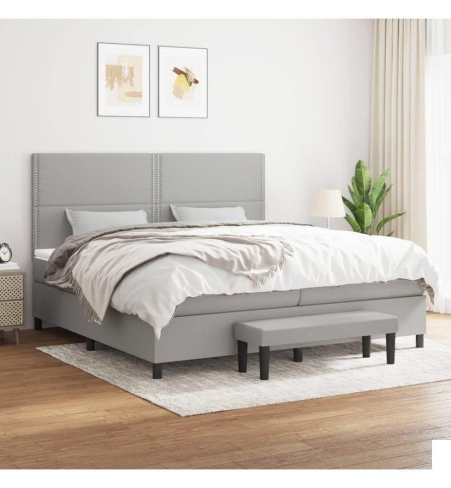 Lit à sommier tapissier avec matelas Gris clair 200x200cm Tissu
