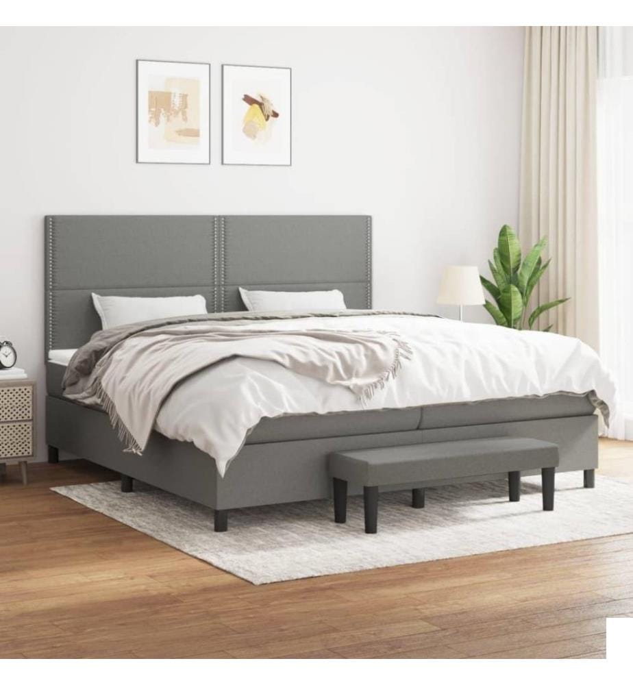 Lit à sommier tapissier avec matelas Gris foncé 200x200cm Tissu