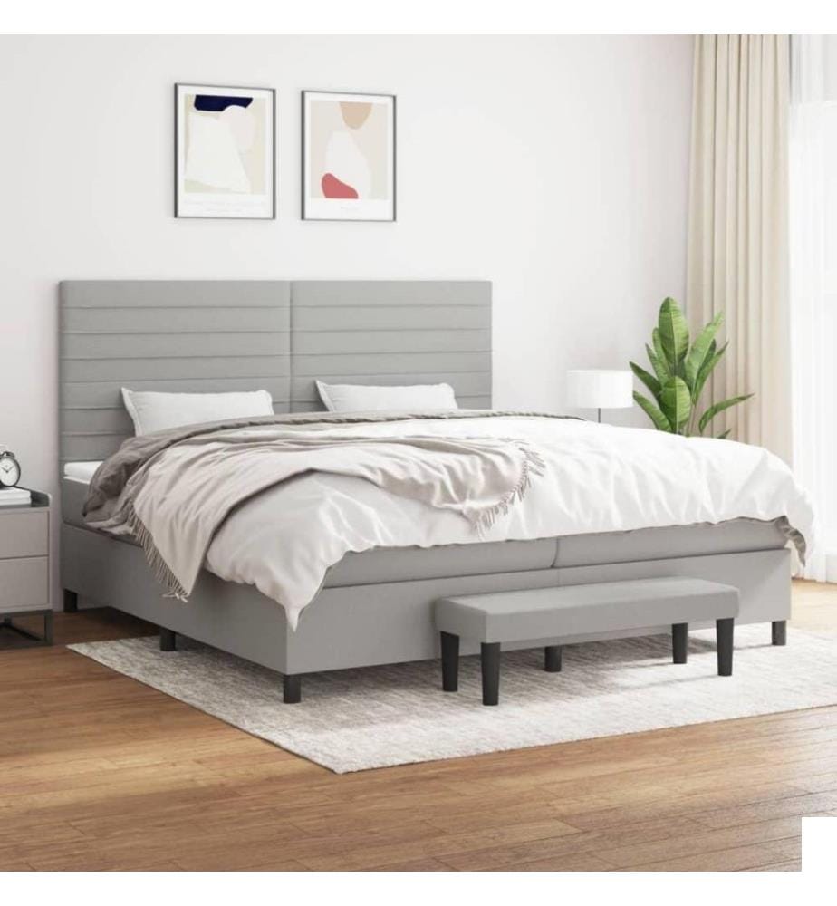 Lit à sommier tapissier avec matelas Gris clair 200x200cm Tissu