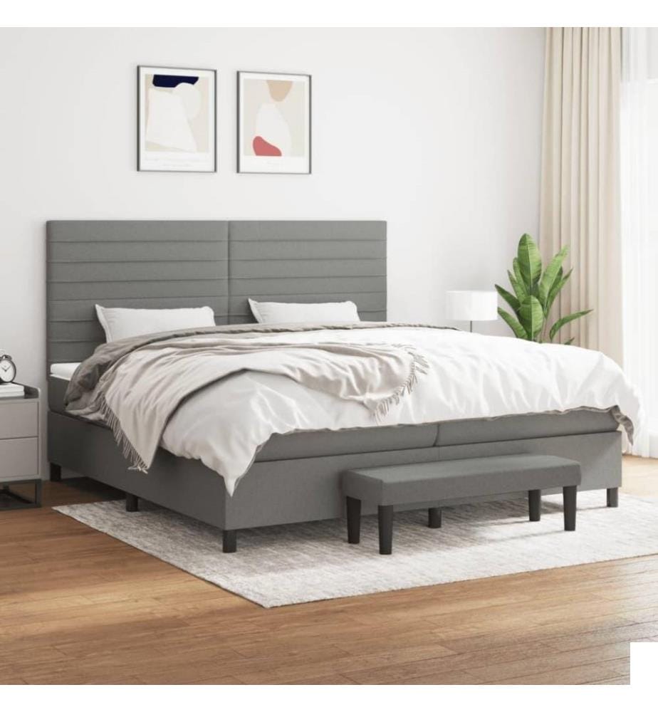 Lit à sommier tapissier avec matelas Gris foncé 200x200cm Tissu