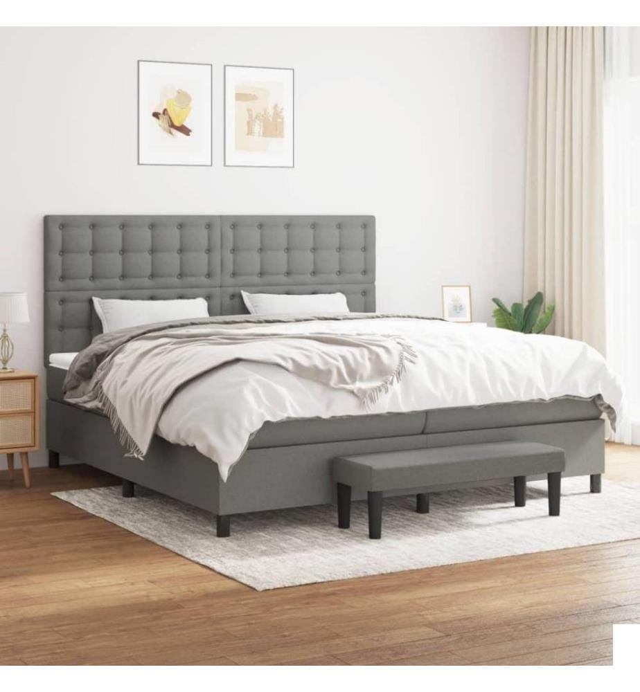 Lit à sommier tapissier avec matelas Gris foncé 200x200cm Tissu
