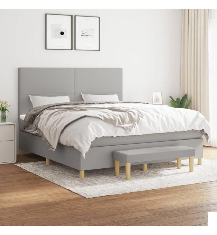 Lit à sommier tapissier avec matelas Gris clair 160x200cm Tissu