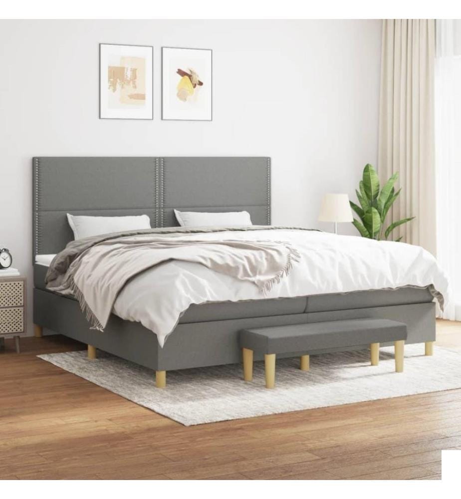 Lit à sommier tapissier avec matelas Gris foncé 200x200cm Tissu
