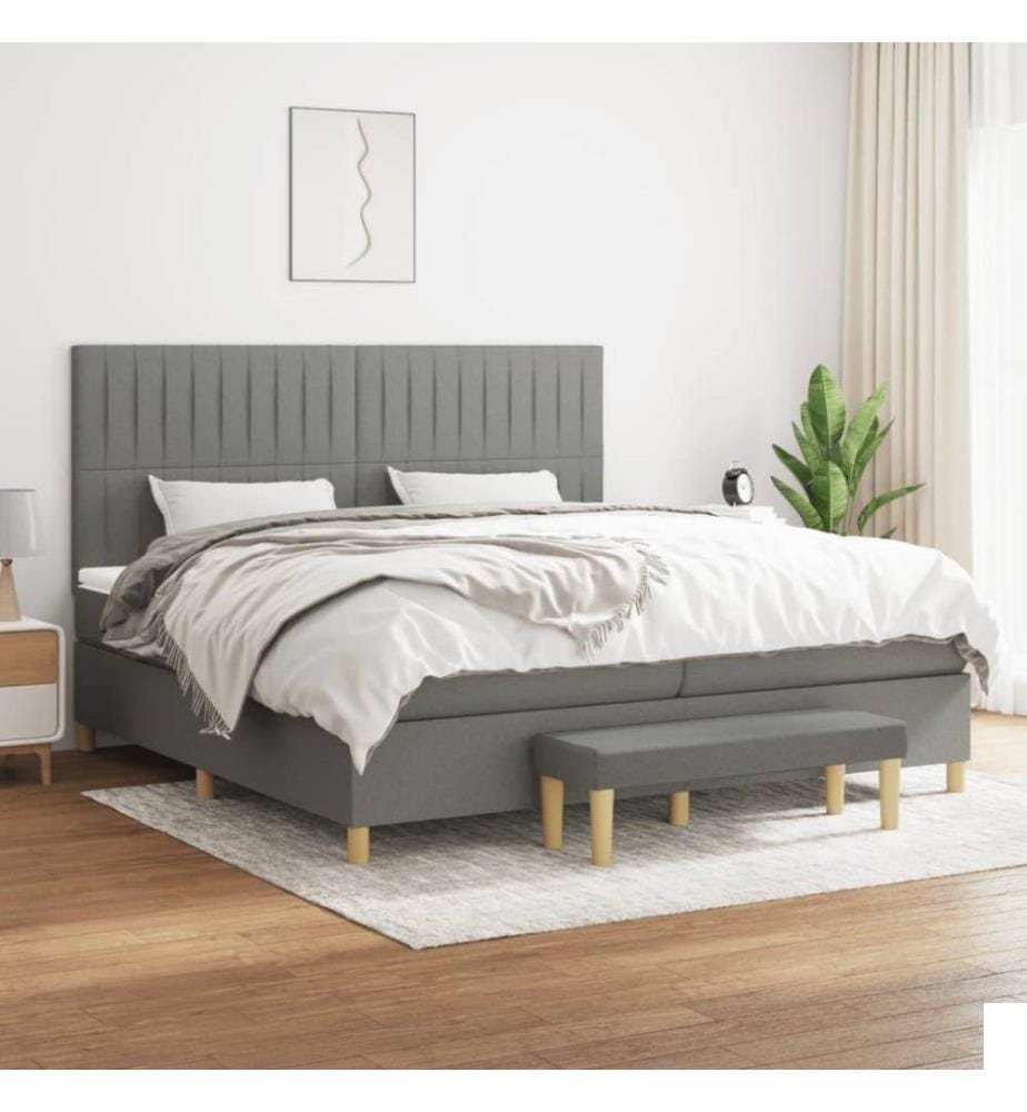 Lit à sommier tapissier avec matelas Gris foncé 200x200cm Tissu