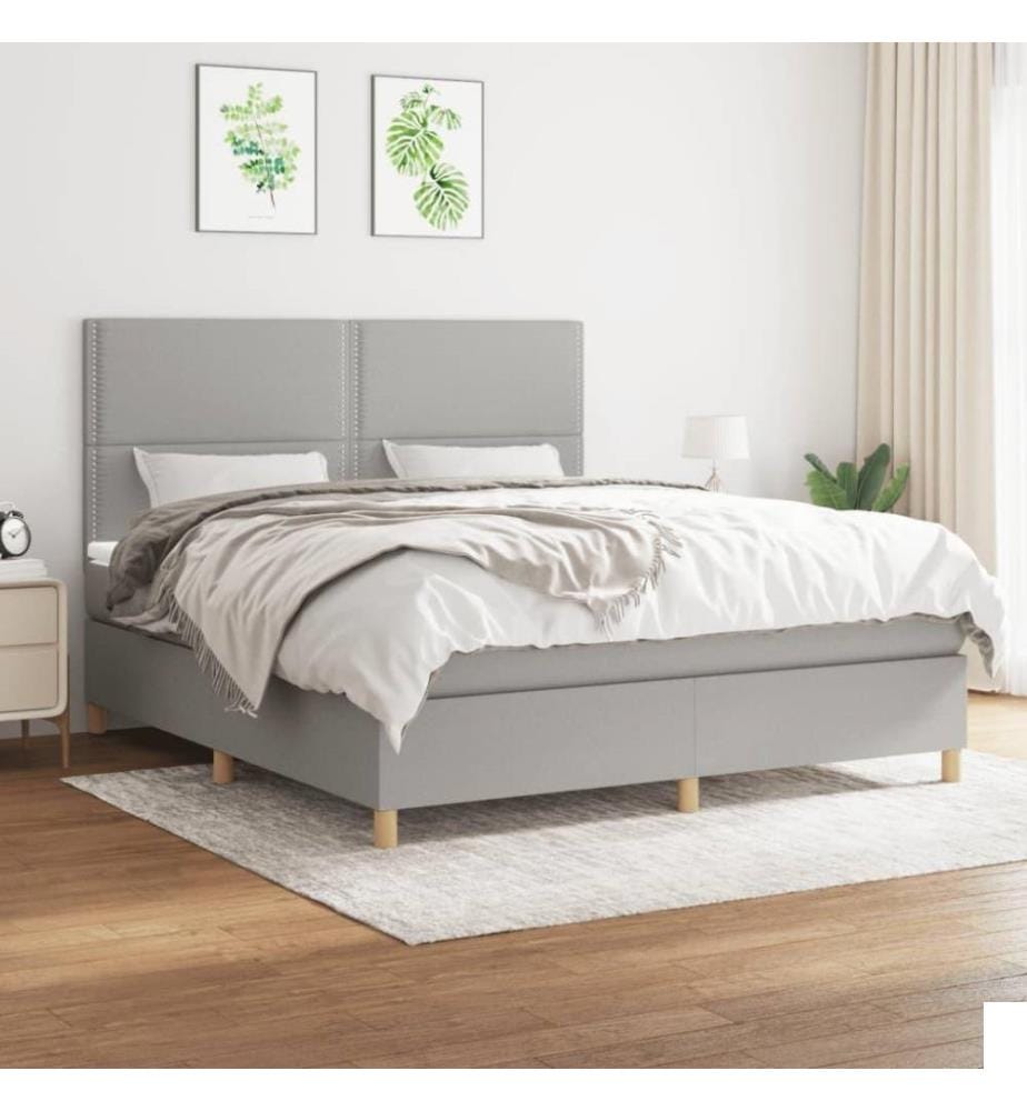 Lit à sommier tapissier avec matelas Gris clair 160x200cm Tissu