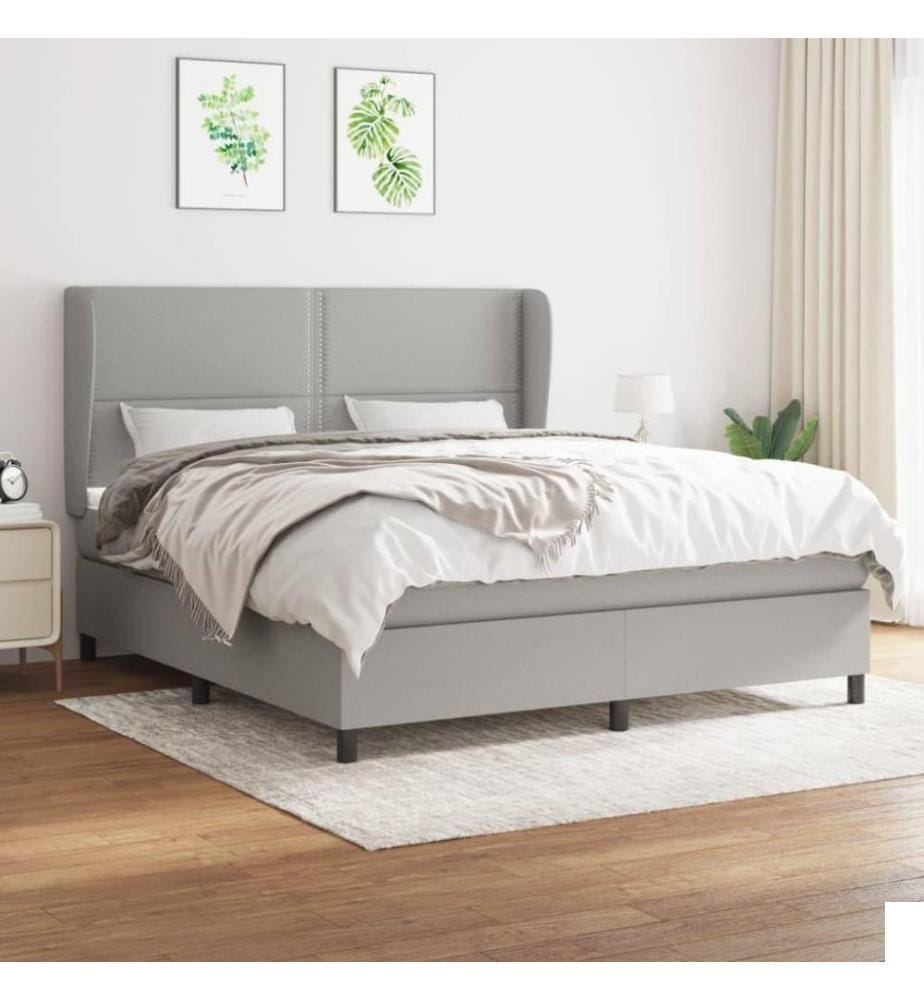 Lit à sommier tapissier avec matelas Gris clair 160x200cm Tissu