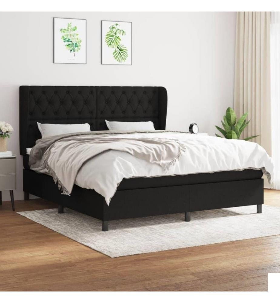 Lit à sommier tapissier avec matelas Noir 160x200 cm Tissu
