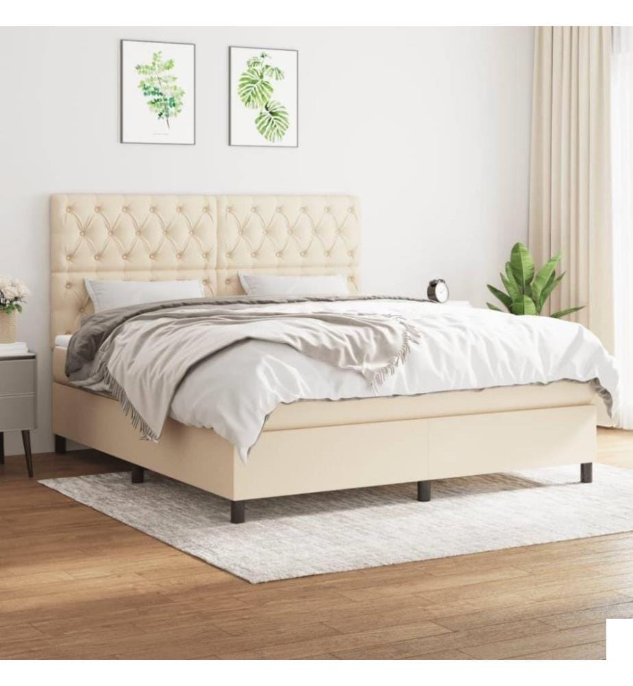 Lit à sommier tapissier avec matelas Crème 160x200 cm Tissu