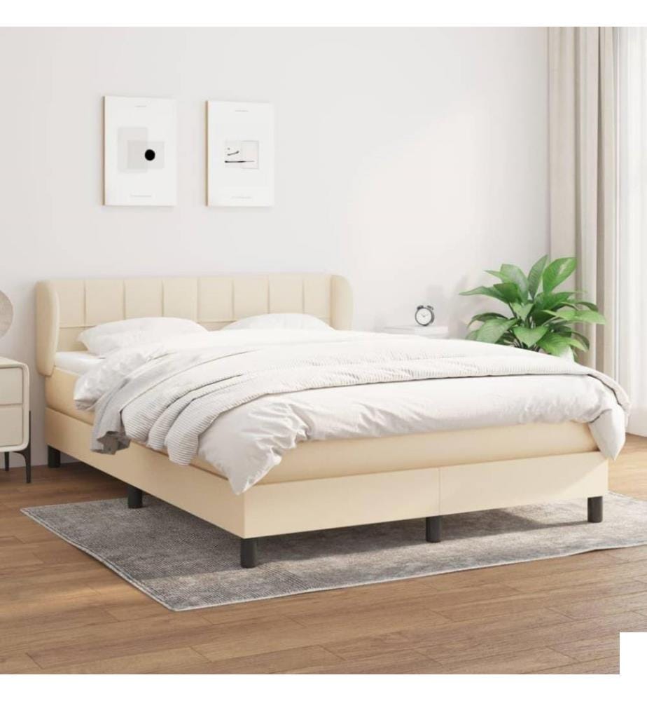 Lit à sommier tapissier avec matelas Crème 140x200 cm Tissu