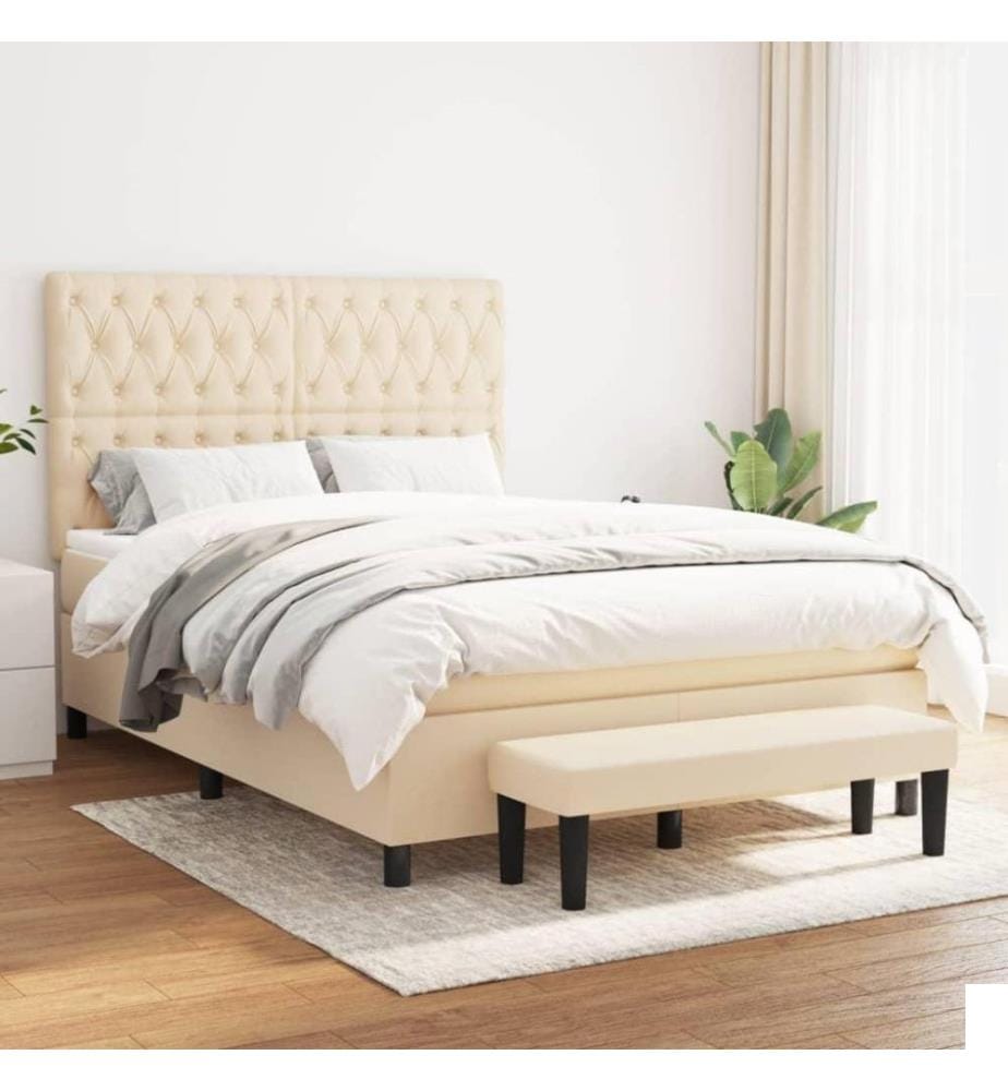 Lit à sommier tapissier avec matelas Crème 140x200 cm Tissu