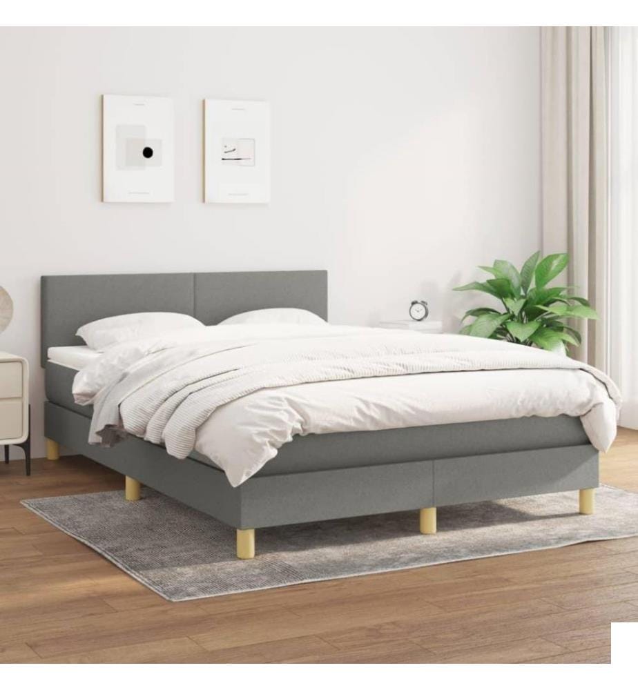 Lit à sommier tapissier avec matelas Gris foncé 140x200cm Tissu