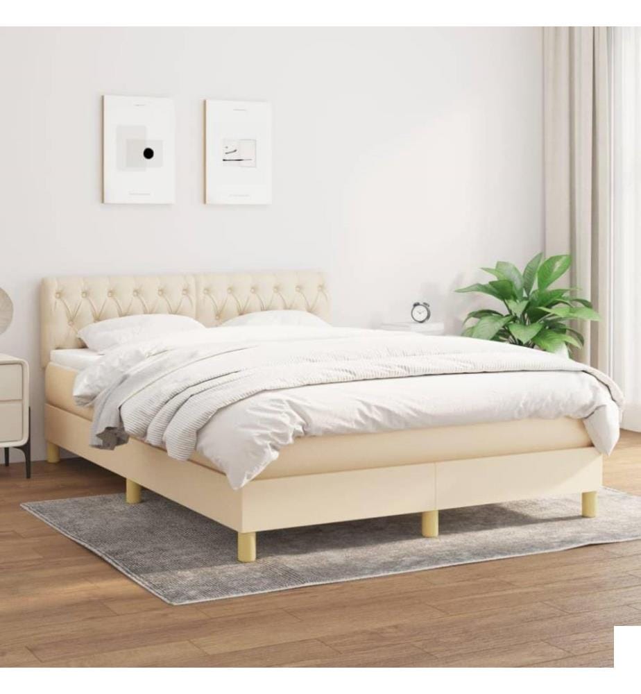Lit à sommier tapissier avec matelas Crème 140x200 cm Tissu