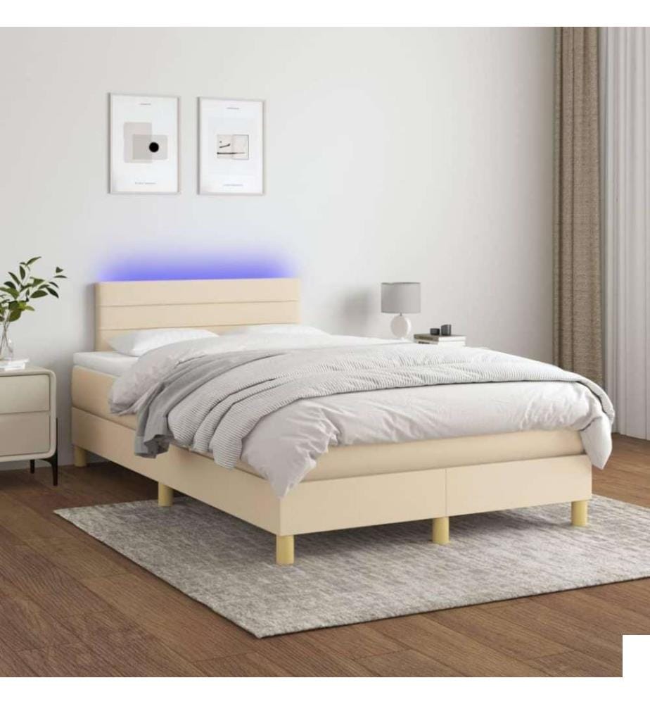 Sommier tapissier avec matelas et LED Crème 120x200 cm Tissu