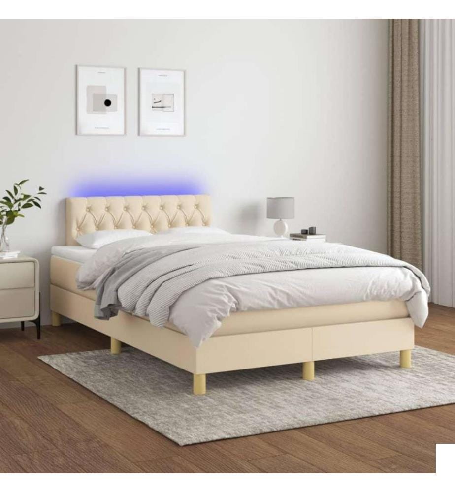 Sommier tapissier avec matelas et LED Crème 120x200 cm Tissu