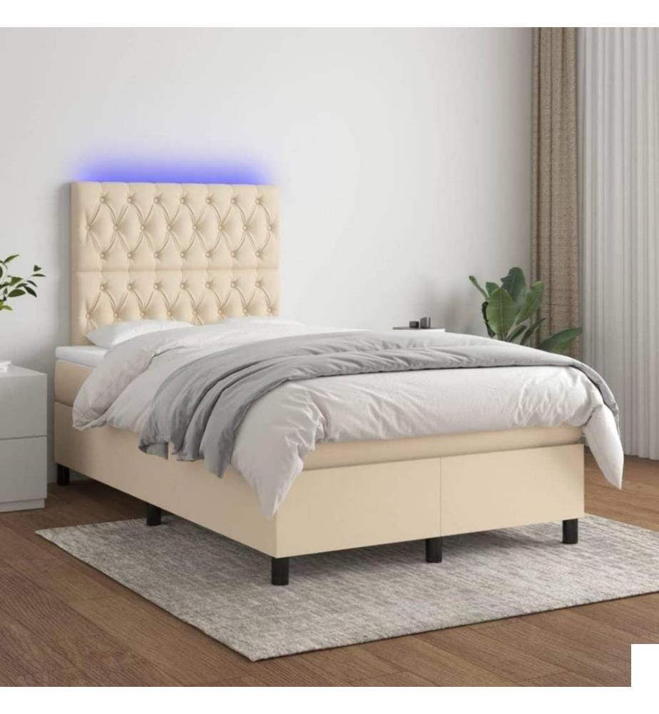 Sommier tapissier avec matelas et LED Crème 120x200 cm Tissu