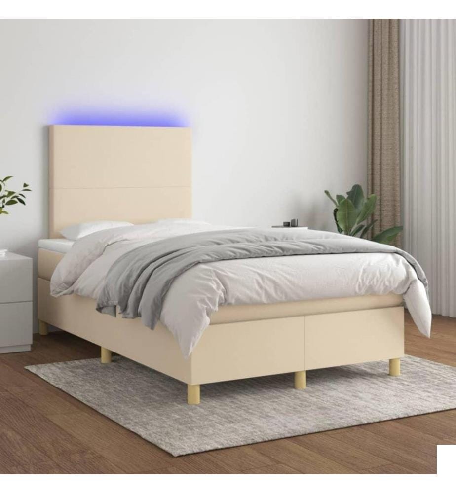 Sommier tapissier avec matelas et LED Crème 120x200 cm Tissu
